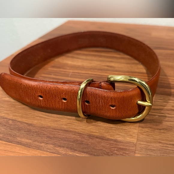 Vintage Accessories - Vintage Donna Katz Brown Leather Belt with Gold Buckle